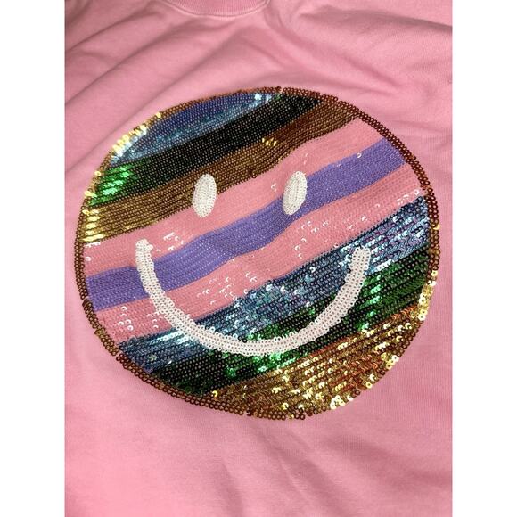 NWT Fantastic Fawn Sequin Smiley Face Oversized Pink Sweater Size Large - Picture 6 of 7